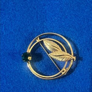 Gold and Green Leaf Brooch